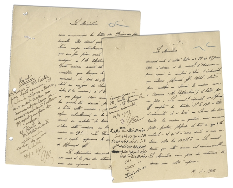 Lot of Two Egyptology Documents From 1902-1903 Referencing Howard Carter as Inspector of Monuments in the Egyptian Antiquities Service